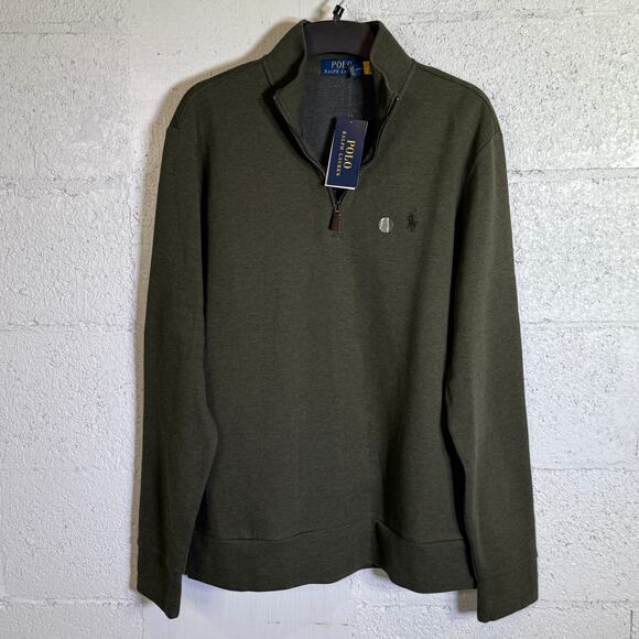 Polo Ralph Lauren Men's 1/4 Zip Mock Neck Double Knit Sweater green Medium $148
